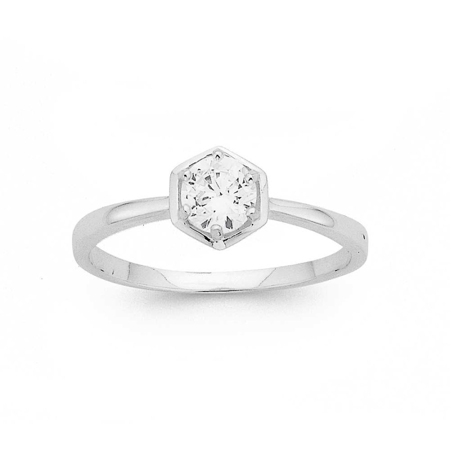 Rings Pascoes | Sterling Silver Cubic Zirconia Hexagon Ring