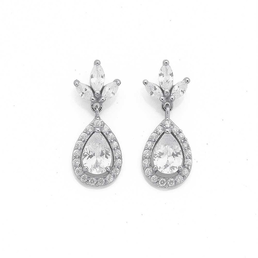 Earrings Pascoes | Sterling Silver Cubic Zirconia Marquise Fan Drop Earrings