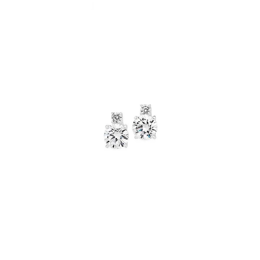 Earrings Pascoes | Silver Double Cz Stud Earrings