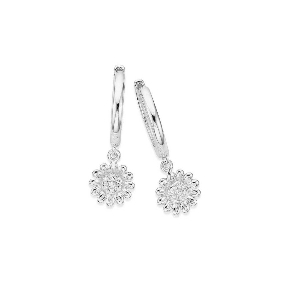 Earrings Pascoes | Sterling Silver Cubic Zirconia Sunflower Huggie Earrings