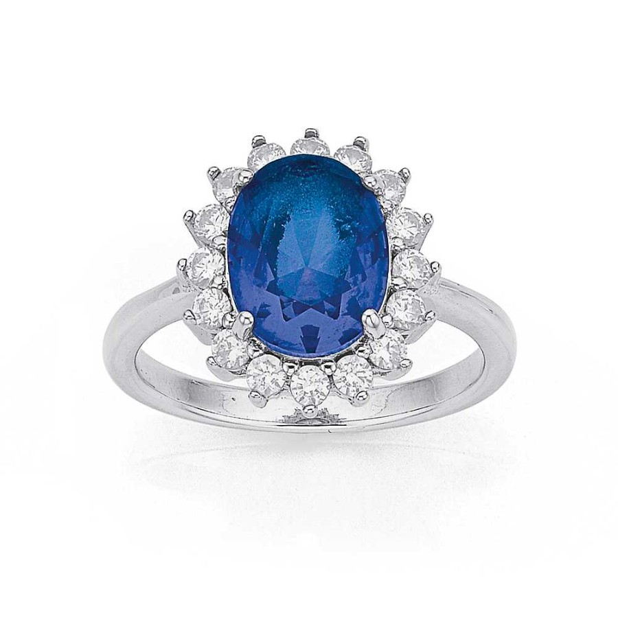 Rings Pascoes | Sterling Silver Blue Glass & Cubic Zirconia Ring