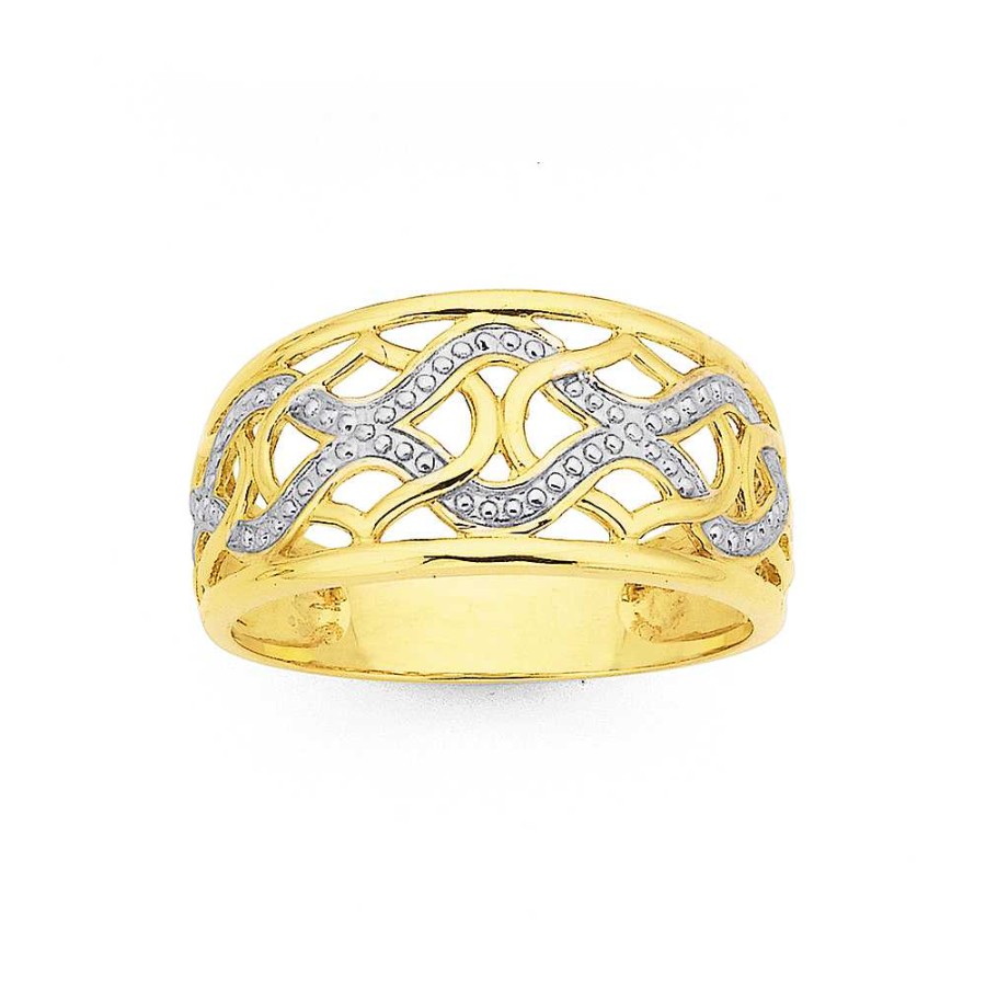 Rings Pascoes | 9Ct Two Tone Diamond Cut Wave Pattern Ring