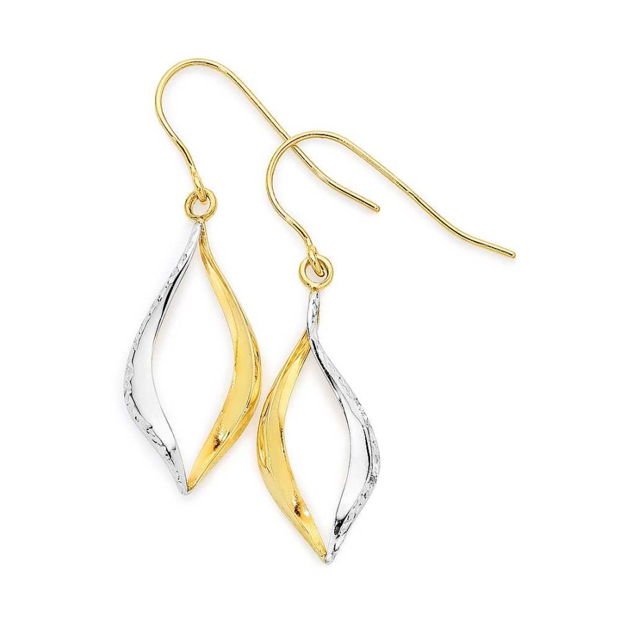 Earrings Pascoes | 9Ct Gold Two Tone Wave Drop Earrings