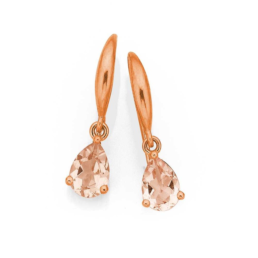 Earrings Pascoes | 9Ct Rose Gold Morganite Pear Shaped Earrings