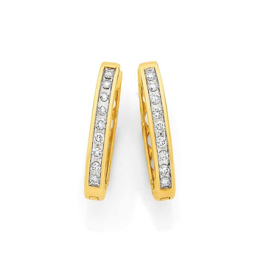 Earrings Pascoes | 9Ct Diamond Huggie Earrings Tdw=.50Ct