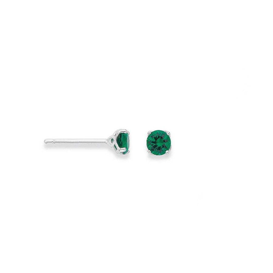 Earrings Pascoes | Silver Green Cubic Zirconia 4Mm Claw Set Stud Earrings