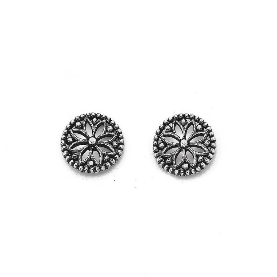 Earrings Pascoes | Sterling Silver Floral Lace Beaded Stud Earrings