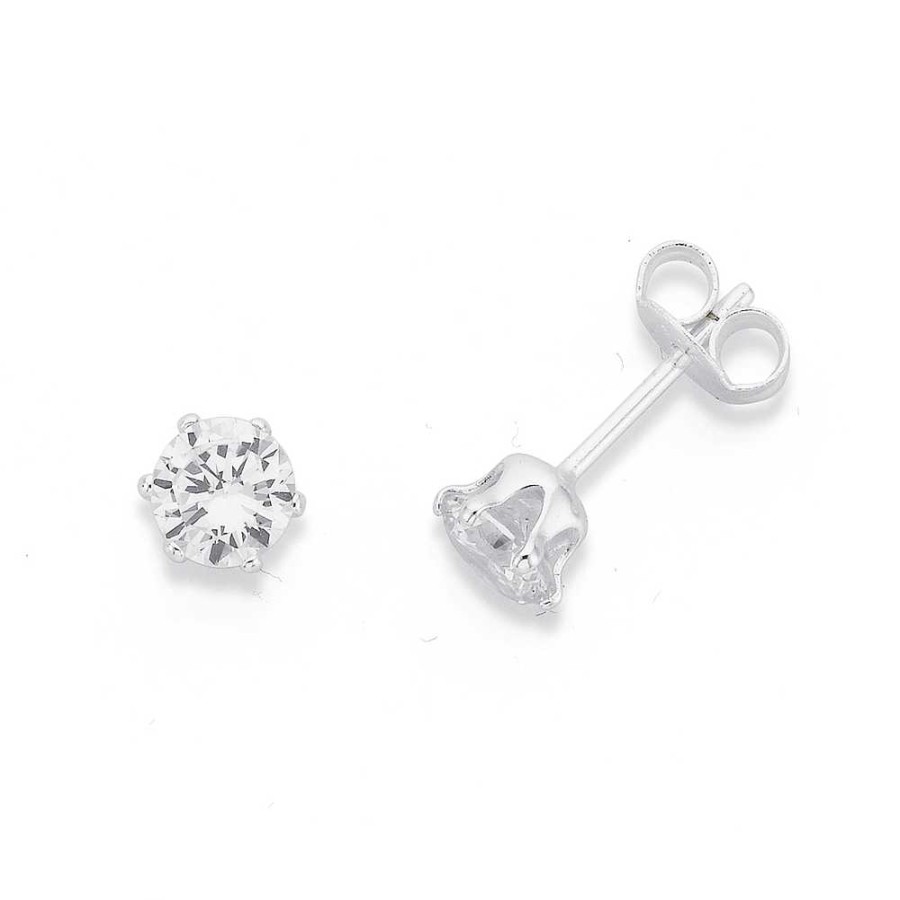 Earrings Pascoes | Sterling Silver Cubic Zirconia Round 6-Claw Stud Earrings