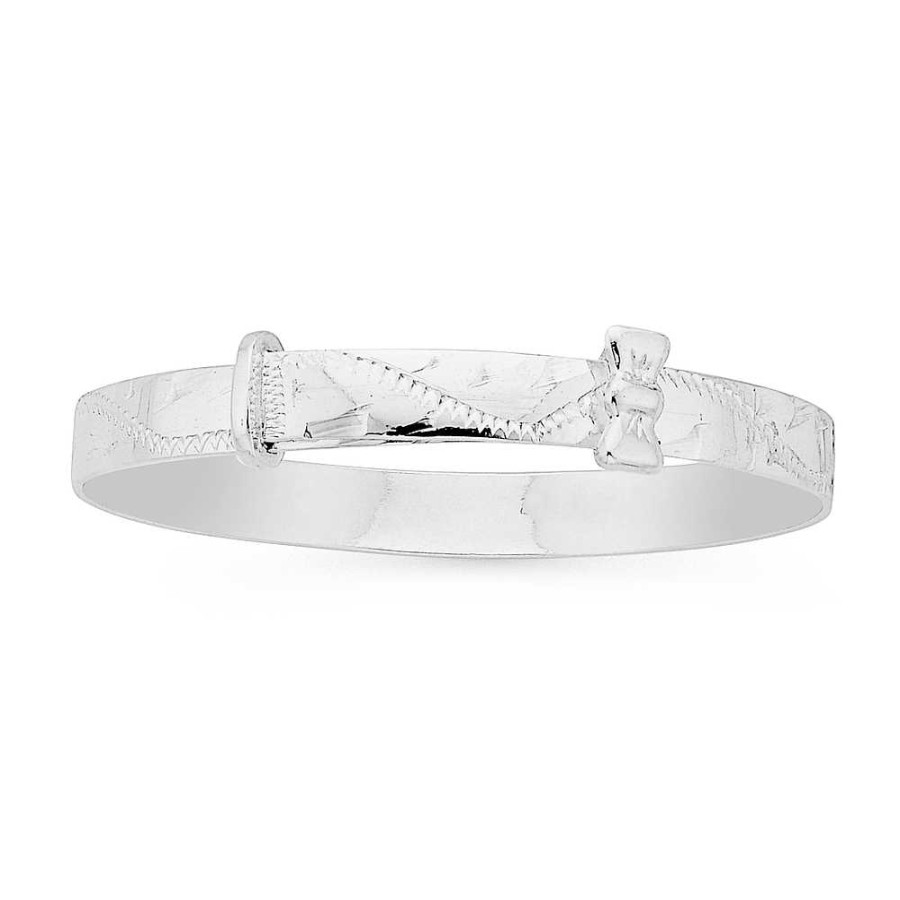 Bangles Pascoes | Sterling Silver Engraved Baby Expander Bangle With Bow