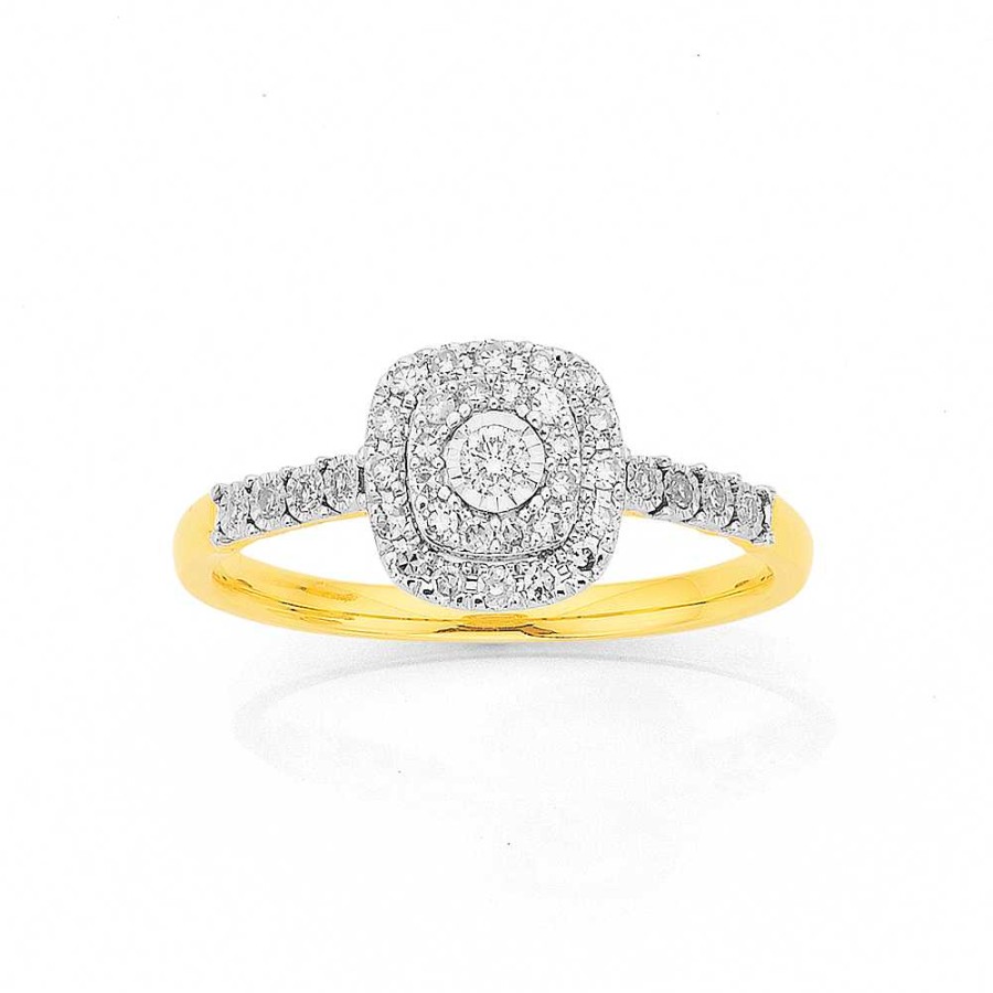 Rings Pascoes | 9Ct Gold Diamond Cushion Shape Ring