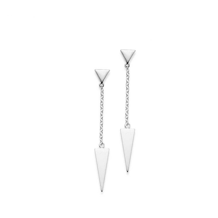 Earrings Pascoes | Triangle Chain Drop Earrings In Sterling Silver