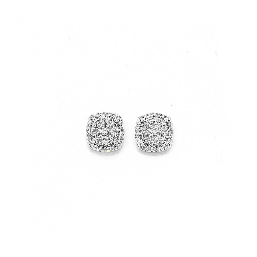 Earrings Pascoes | 9Ct Gold Diamond Cushion Shape Stud Earrings