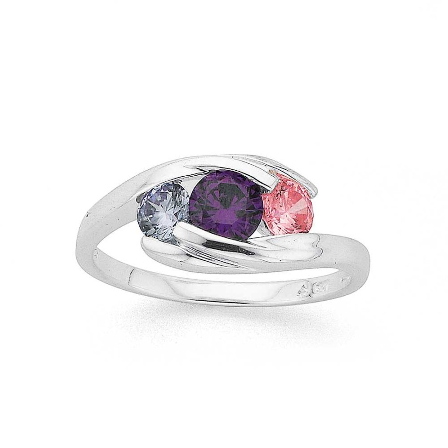 Rings Pascoes | Sterling Silver Multi Colour Cubic Zirconia Trilogy Wave Ring