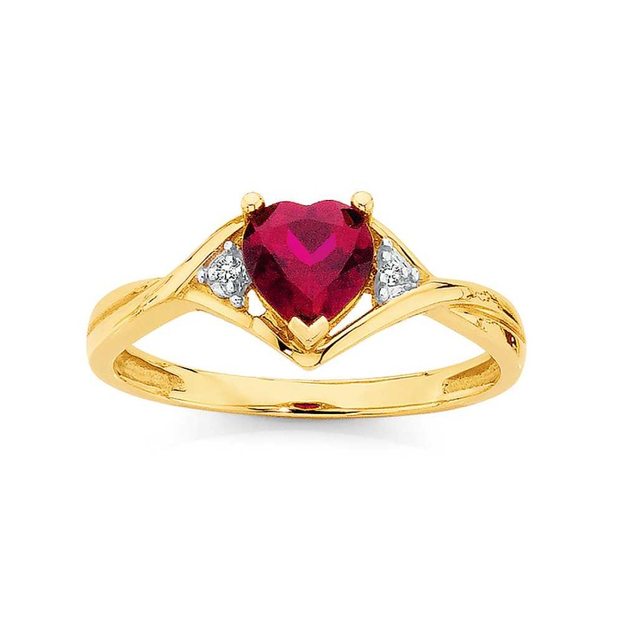 Rings Pascoes | 9Ct Created Ruby & Diamond Heart Ring