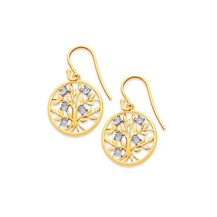 Earrings Pascoes | 9Ct Diamond Set Tree Of Life Earrings