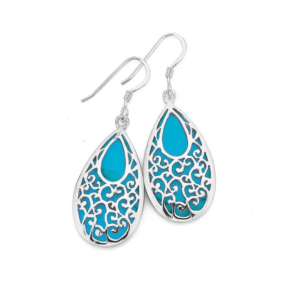 Earrings Pascoes | Sterling Silver Created Turquoise Earrings