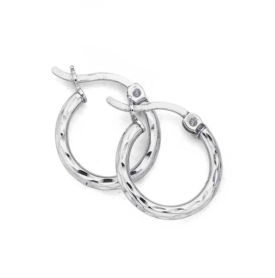 Earrings Pascoes | Diamond Cut Hoop Earrings In Sterling Silver