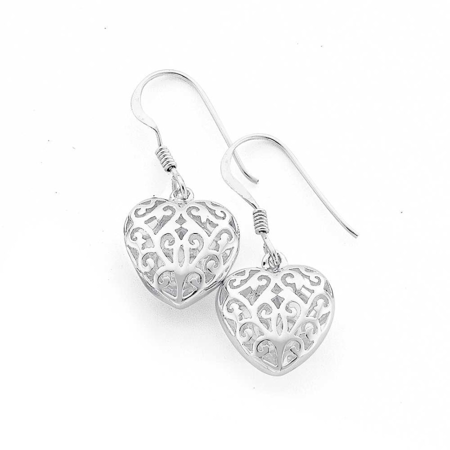 Earrings Pascoes | Filigree Heart Earrings In Sterling Silver