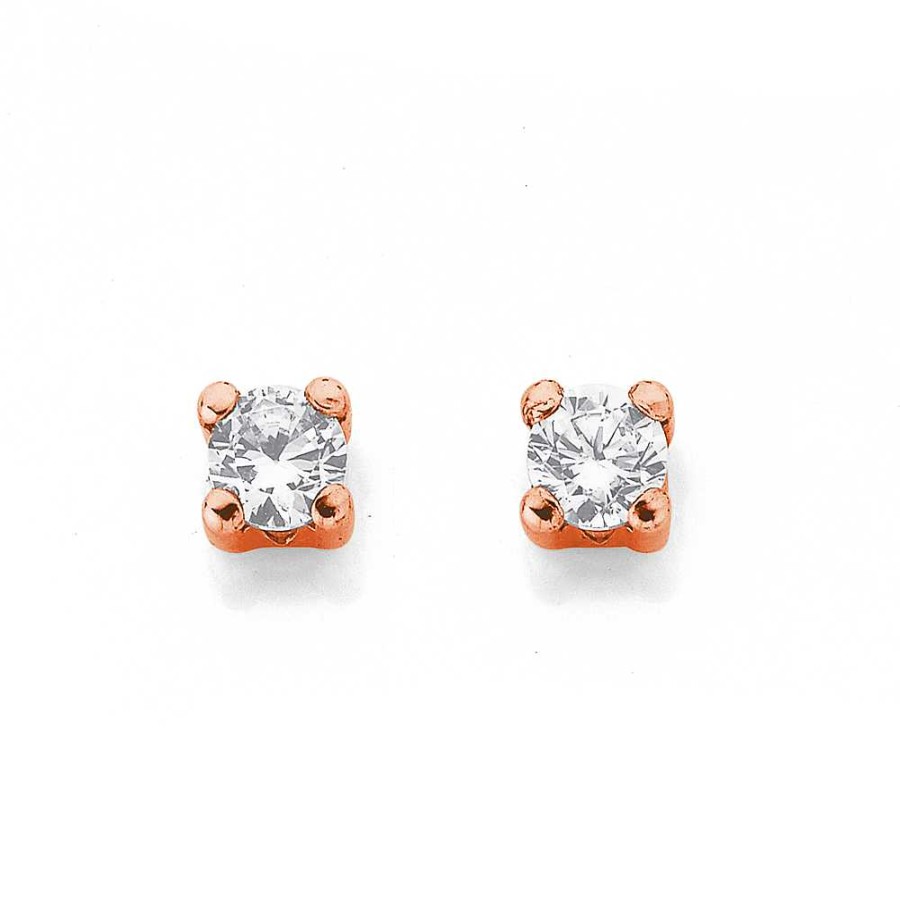 Earrings Pascoes | 9Ct Rose Gold 3Mm Cubic Zirconia Studs