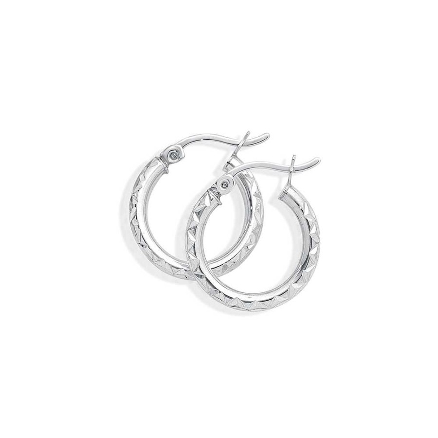 Earrings Pascoes | Silver 12Mm X 2.5Mm Full Diamond-Cut Hoops