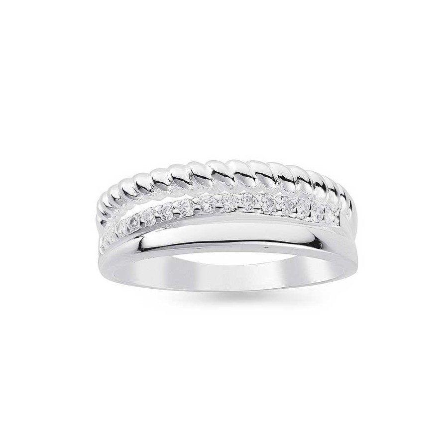 Rings Pascoes | Sterling Silver Cubic Zirconia Three Bands Stacker Ring