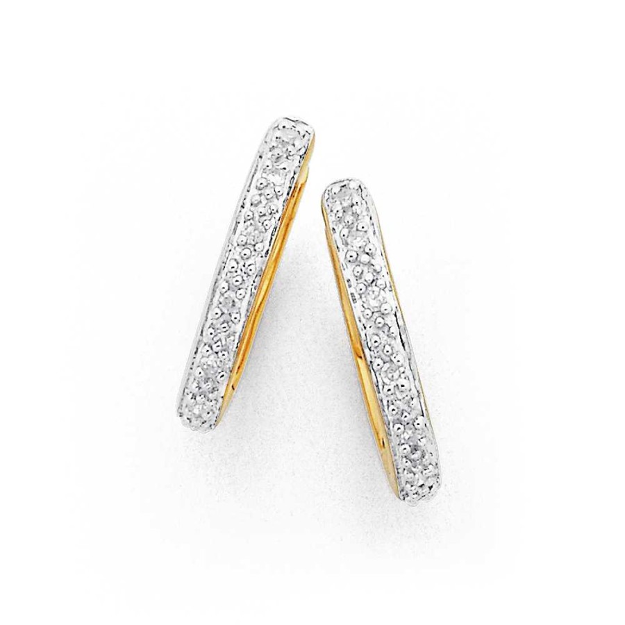 Earrings Pascoes | 9Ct, Pave Diamond Hoop Earrings