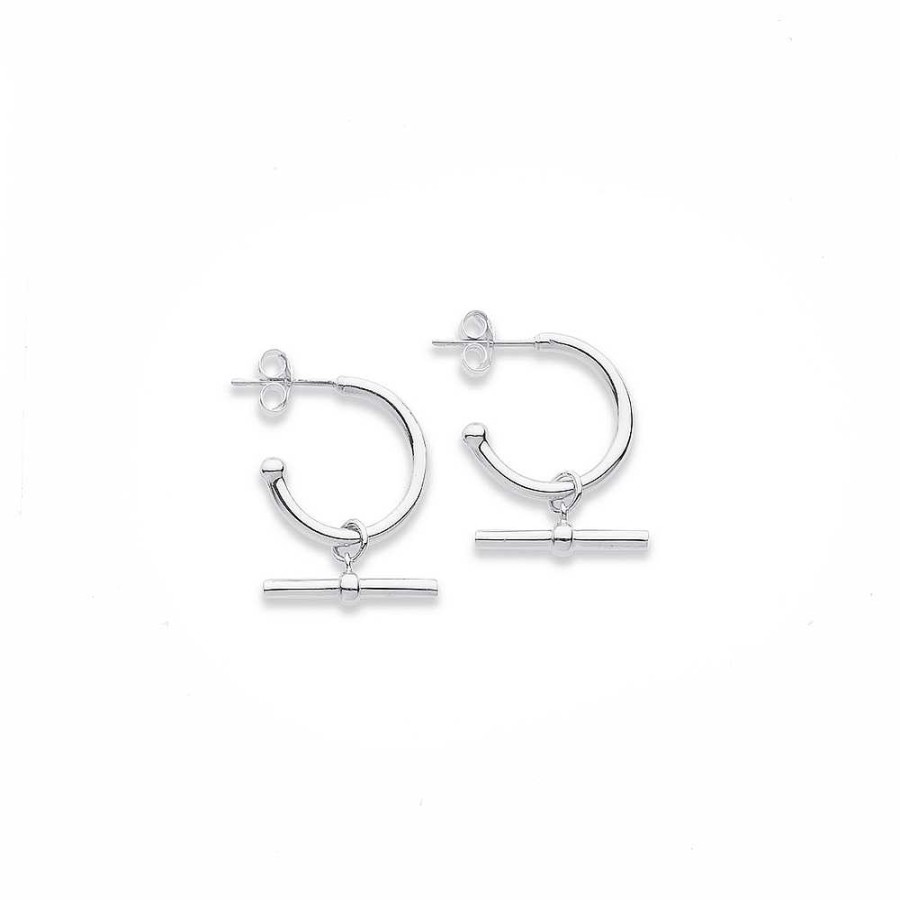 Earrings Pascoes | Sterling Silver 3/4 Hoops With T-Bar