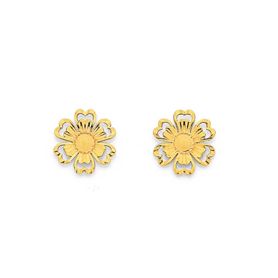 Earrings Pascoes | 9Ct Diamond Cut Flower Studs