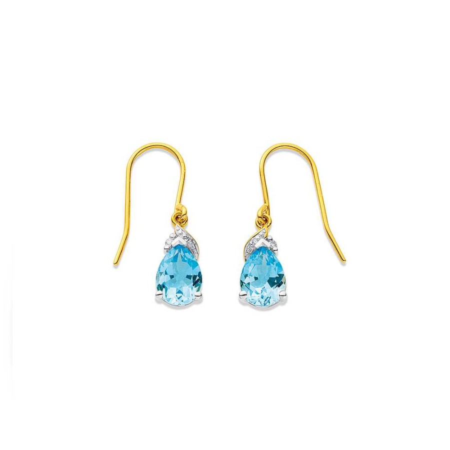 Earrings Pascoes | 9Ct Blue Topaz & Diamond Earrings