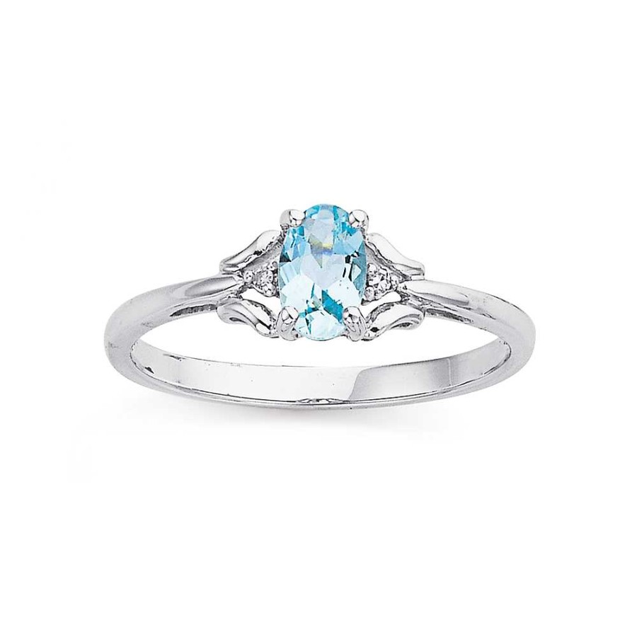 Rings Pascoes | 9Ct White Gold Aquamarine & Diamond Ring