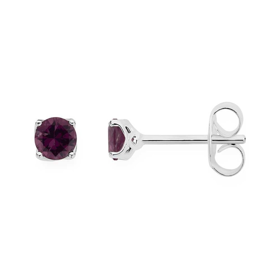 Earrings Pascoes | Sterling Silver Purple Cz 4Mm Stud Earrings