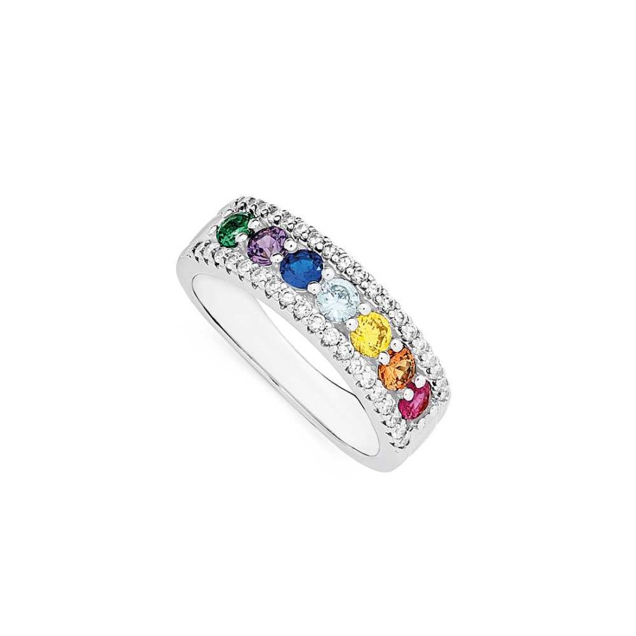 Rings Pascoes | Sterling Silver Multi-Colour Cz Ring Size R