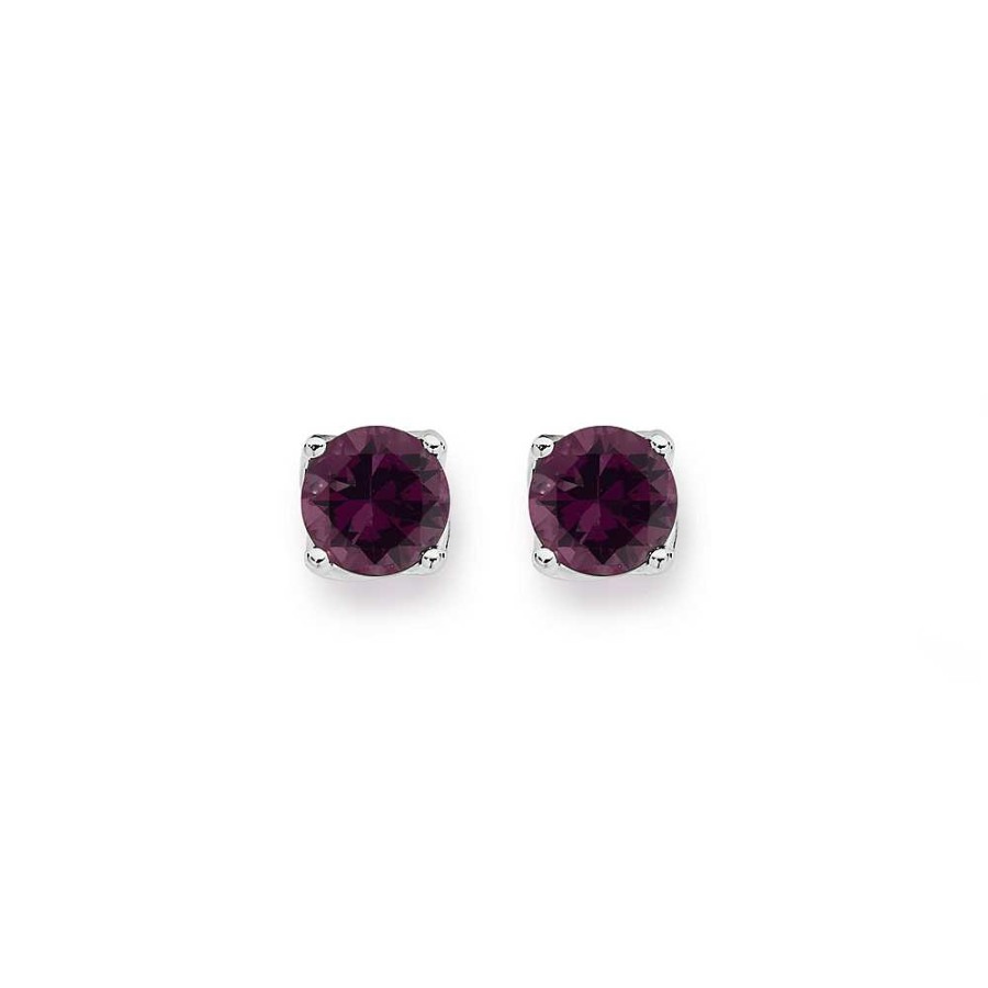 Earrings Pascoes | Sterling Silver Purple Cz 4Mm Stud Earrings