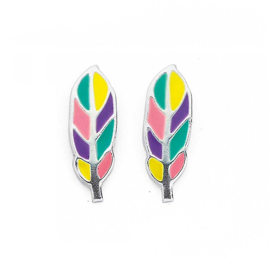 Earrings Pascoes | Sterling Silver Enamel Feather Studs