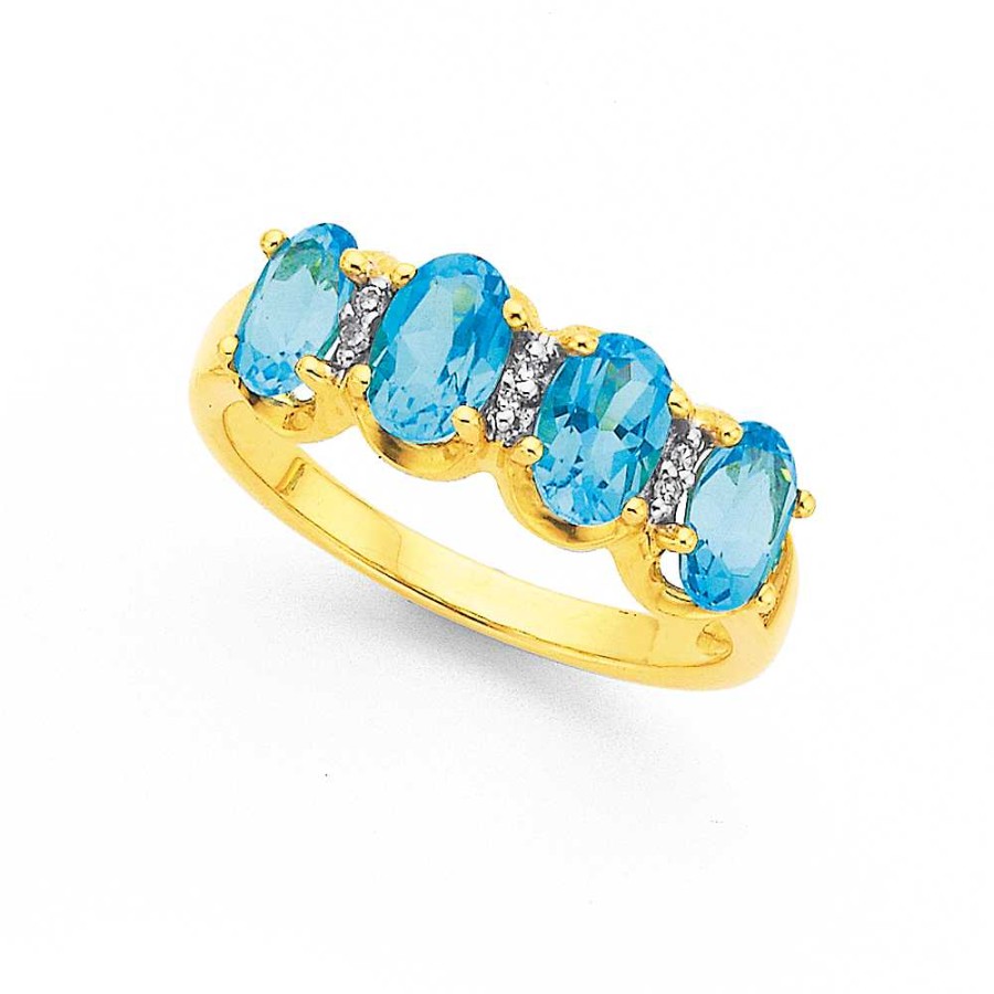 Rings Pascoes | 9Ct Swiss Blue Topaz & Diamond Ring