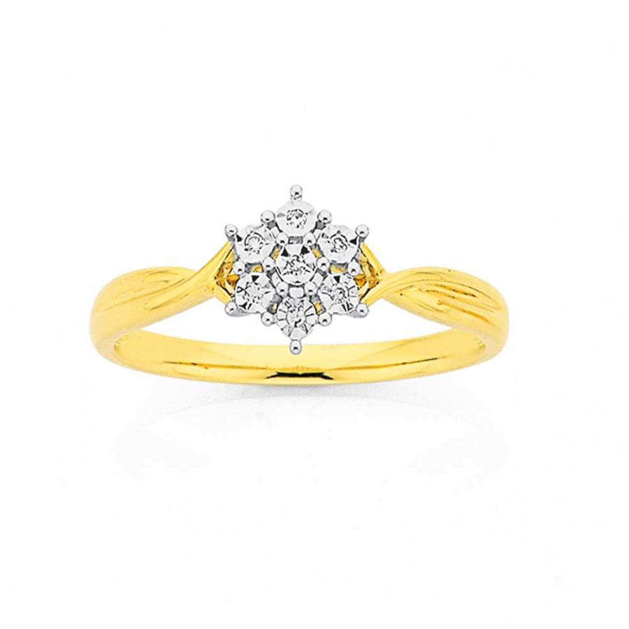 Rings Pascoes | 9Ct Gold Diamond Cluster Ring