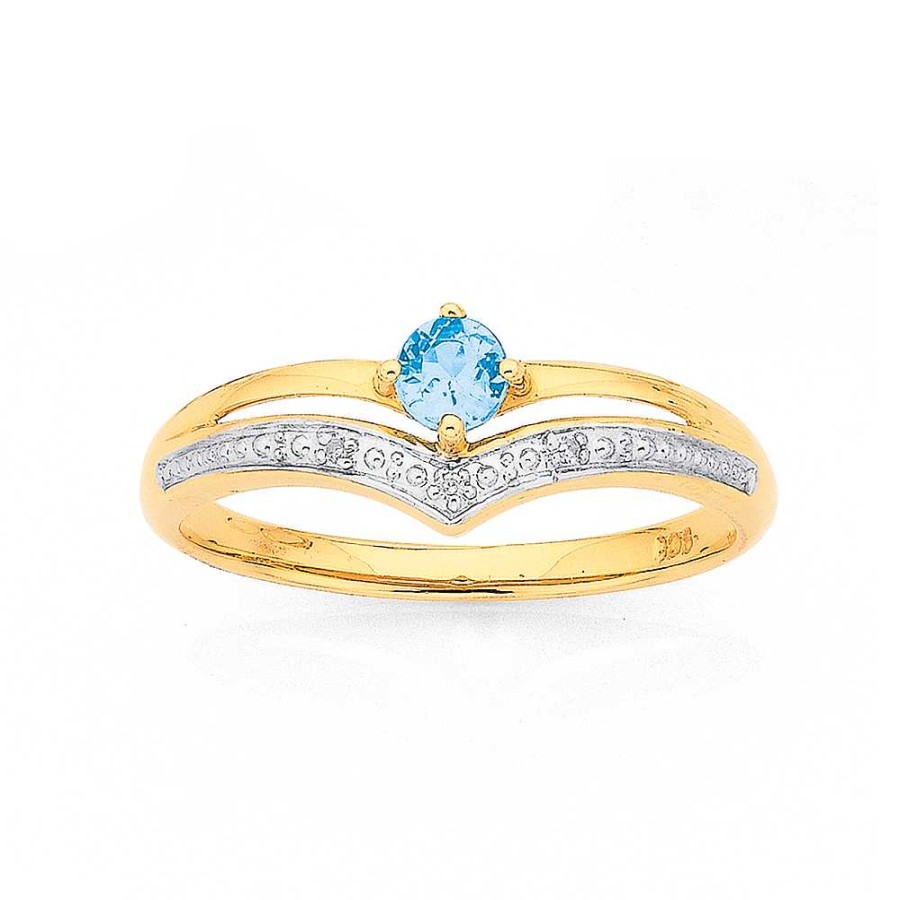 Rings Pascoes | 9Ct Blue Topaz & Diamond Ring