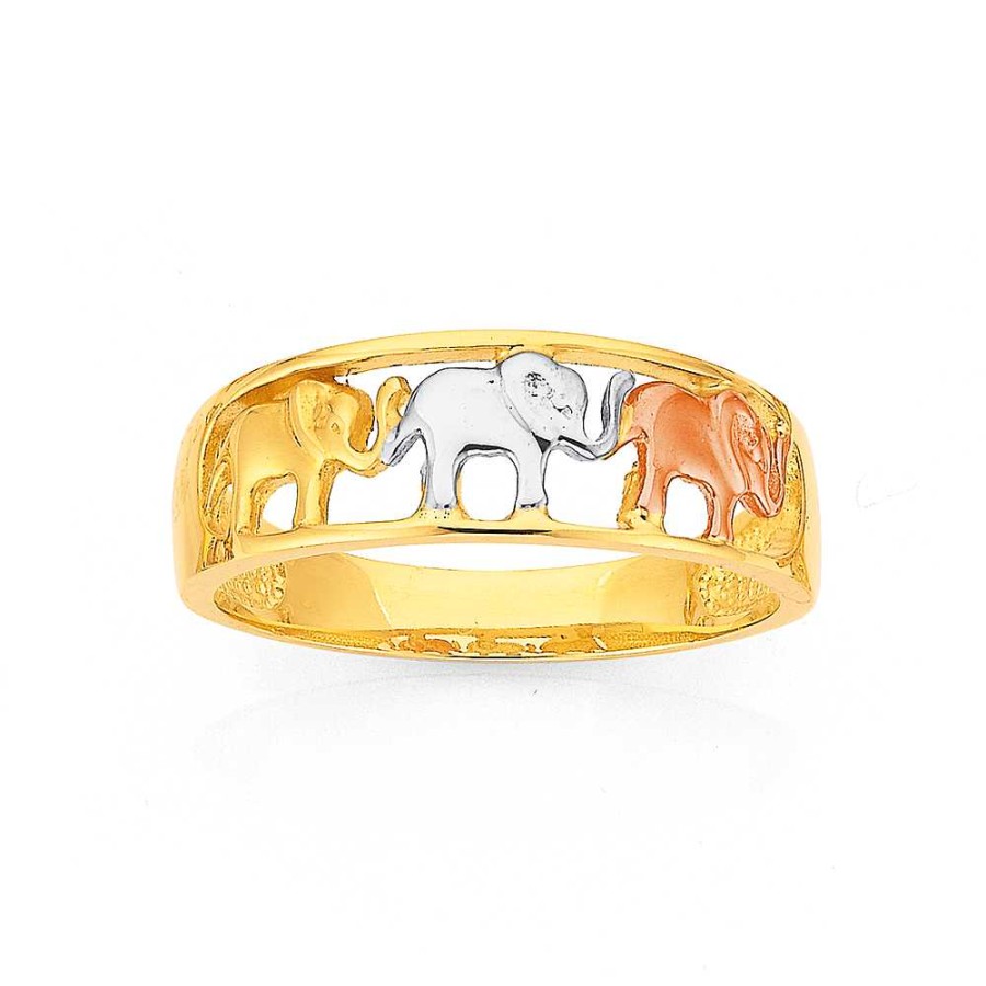 Rings Pascoes | 9Ct Tri Tone Elephants Ring