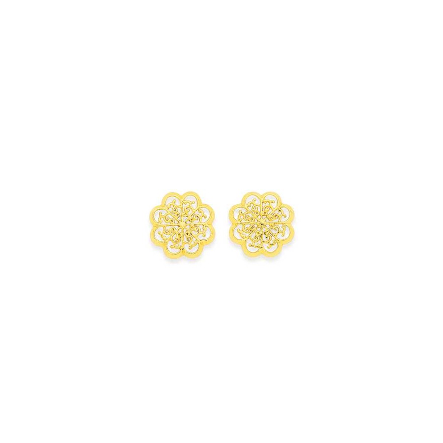 Earrings Pascoes | 9Ct Gold Filigree Flower Stud Earrings