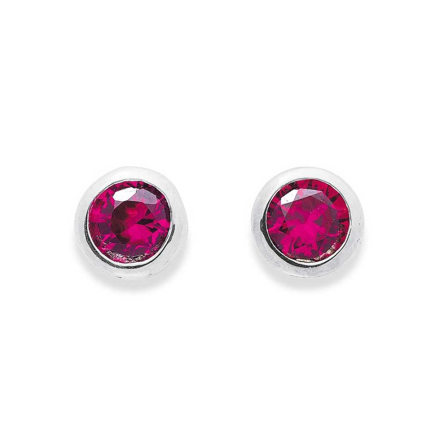 Earrings Pascoes | Sterling Silver 4Mm Red Cubic Zirconia Studs