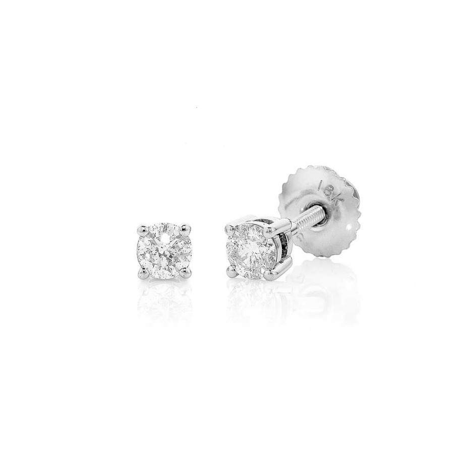 Earrings Pascoes | 18Ct White Gold Screwback Studs Tdw=.34Ct