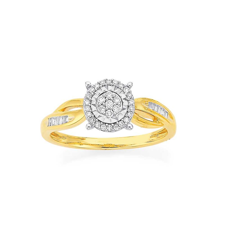 Rings Pascoes | 9Ct Two Tone Gold Diamond Round Cluster Ring