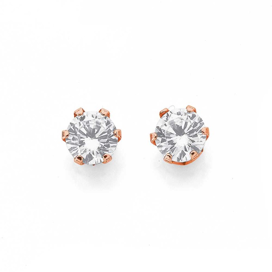 Earrings Pascoes | 9Ct Rose Gold 5Mm Cubic Zirconia Studs