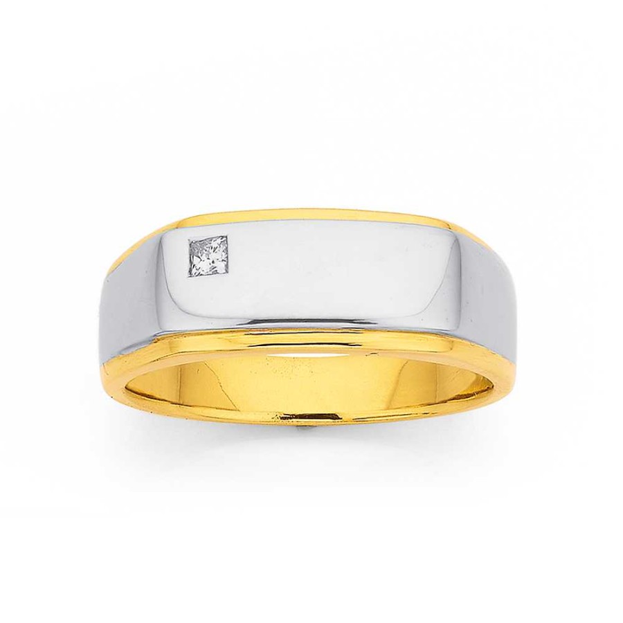 Rings Pascoes | 9Ct Two Tone Diamond Gents Ring