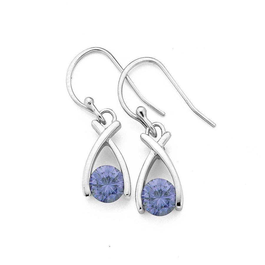 Earrings Pascoes | Sterling Silver Lavender Cubic Zirconia Wishbone Earrings