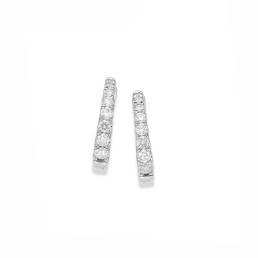 Earrings Pascoes | 9Ct White Gold Diamond Huggies Total Diamond Weight=.50Ct