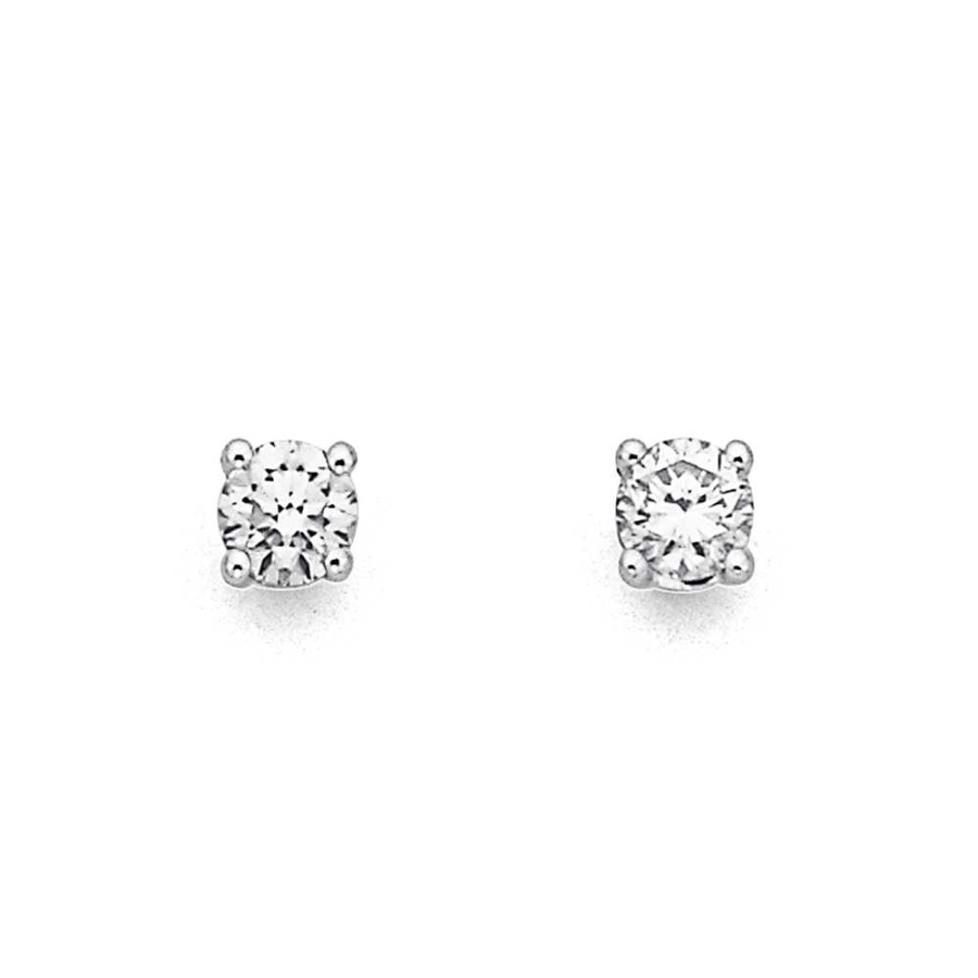 Earrings Pascoes | 9Ct White Gold Diamond Screwback Studs Tdw=.25Ct