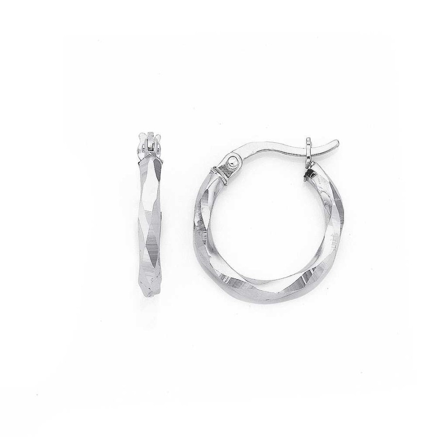 Earrings Pascoes | 9Ct White Gold 15Mm Twist Hoops