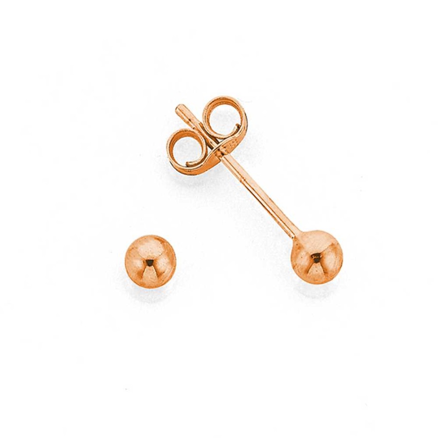 Earrings Pascoes | 9Ct Rose Gold 3Mm Ball Stud Earrings