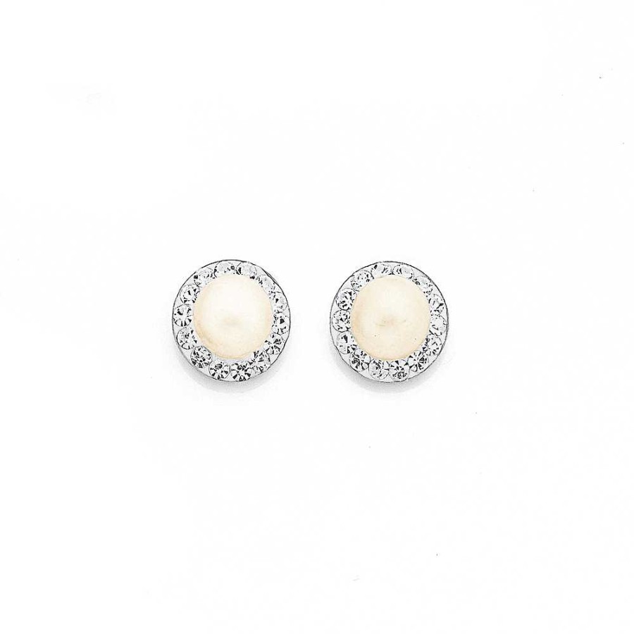 Earrings Pascoes | 9Ct Crystal & Freshwater Pearl Stud Earrings